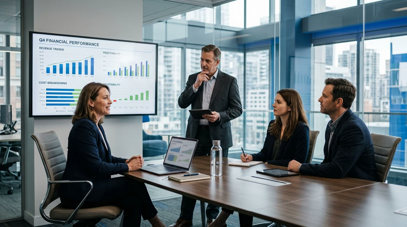 Business profitability dashboard and financial charts in a modern workspace